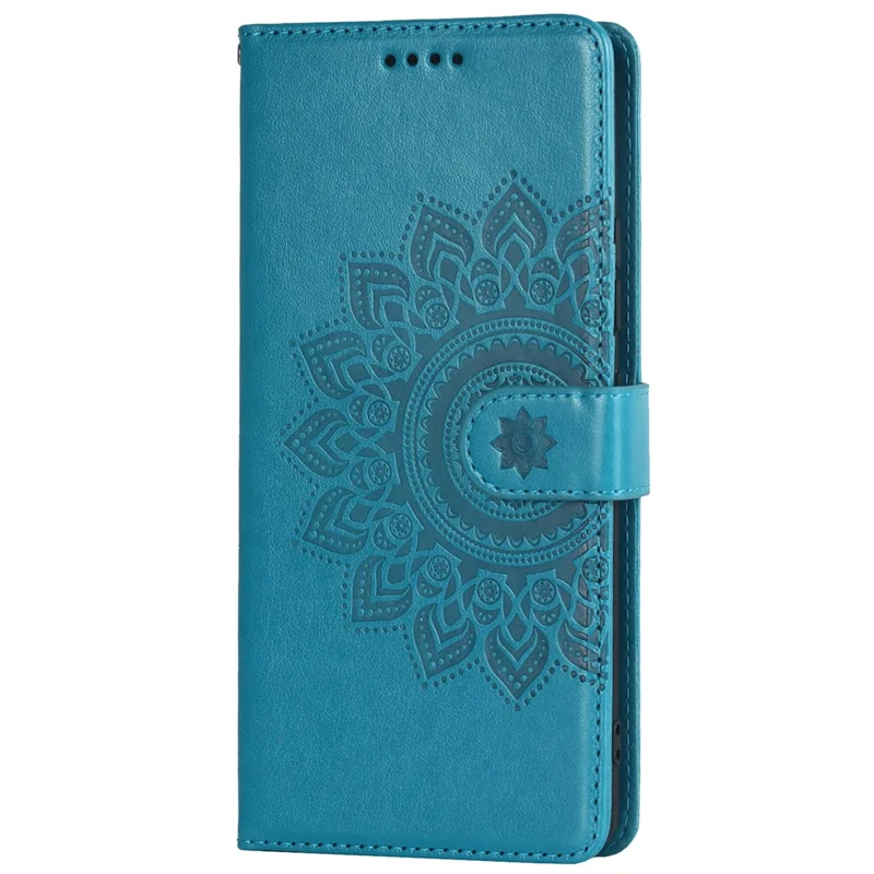 For Samsung Galaxy A42 5G R61 Texture Felled Seam Pattern Imprinted PU Leather Phone Case with Stand Wallet - Blue