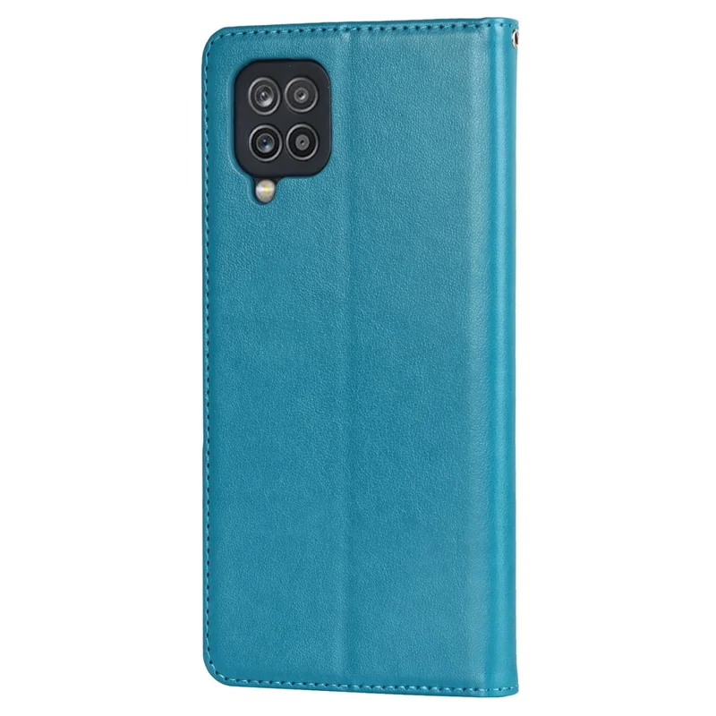 For Samsung Galaxy A42 5G R61 Texture Felled Seam Pattern Imprinted PU Leather Phone Case with Stand Wallet - Blue