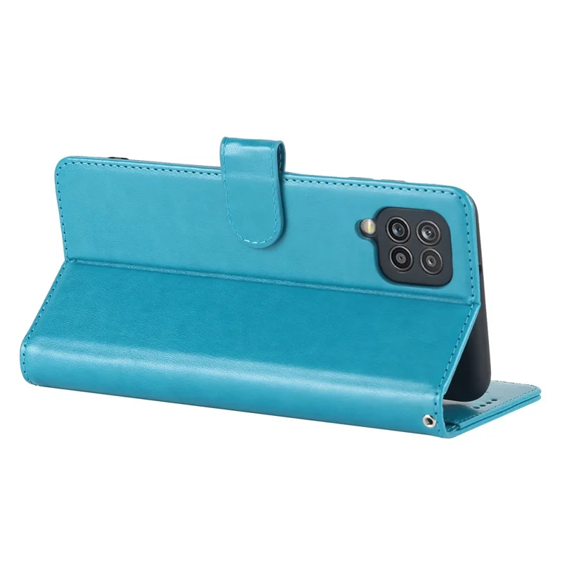 For Samsung Galaxy A42 5G R61 Texture Felled Seam Pattern Imprinted PU Leather Phone Case with Stand Wallet - Blue