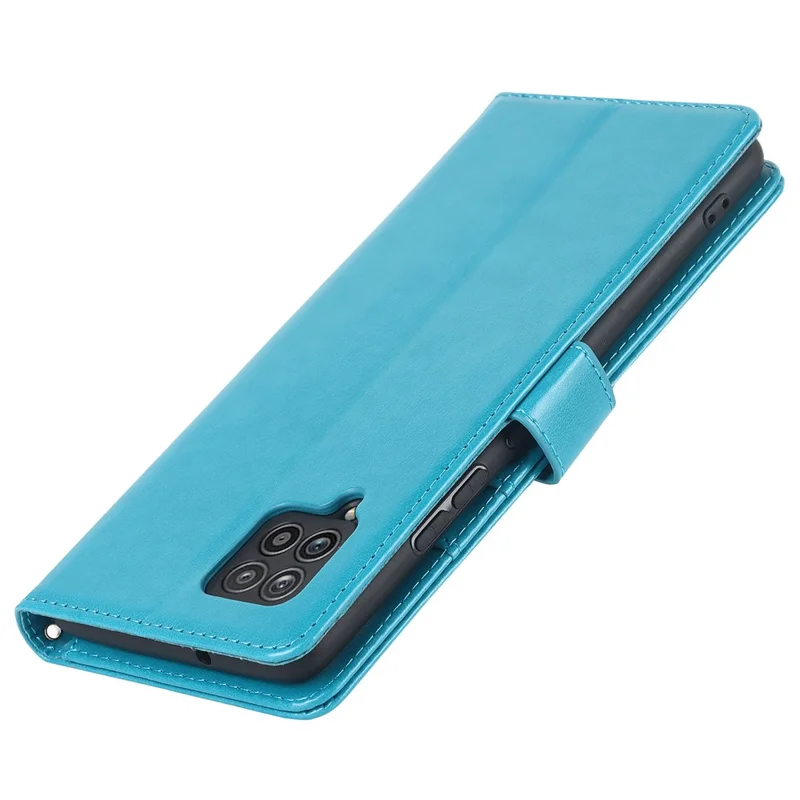 For Samsung Galaxy A42 5G R61 Texture Felled Seam Pattern Imprinted PU Leather Phone Case with Stand Wallet - Blue