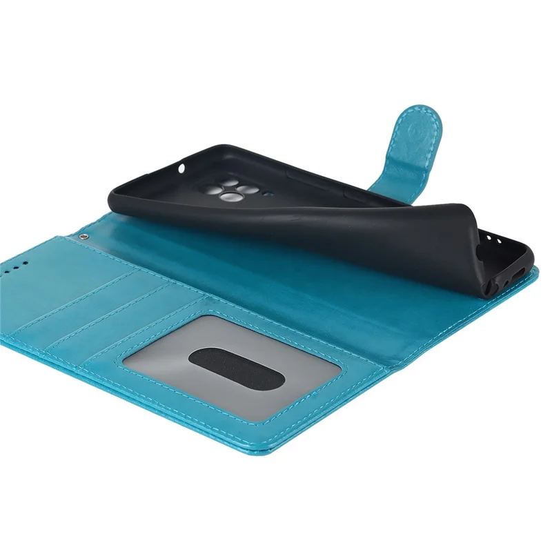 For Samsung Galaxy A42 5G R61 Texture Felled Seam Pattern Imprinted PU Leather Phone Case with Stand Wallet - Blue