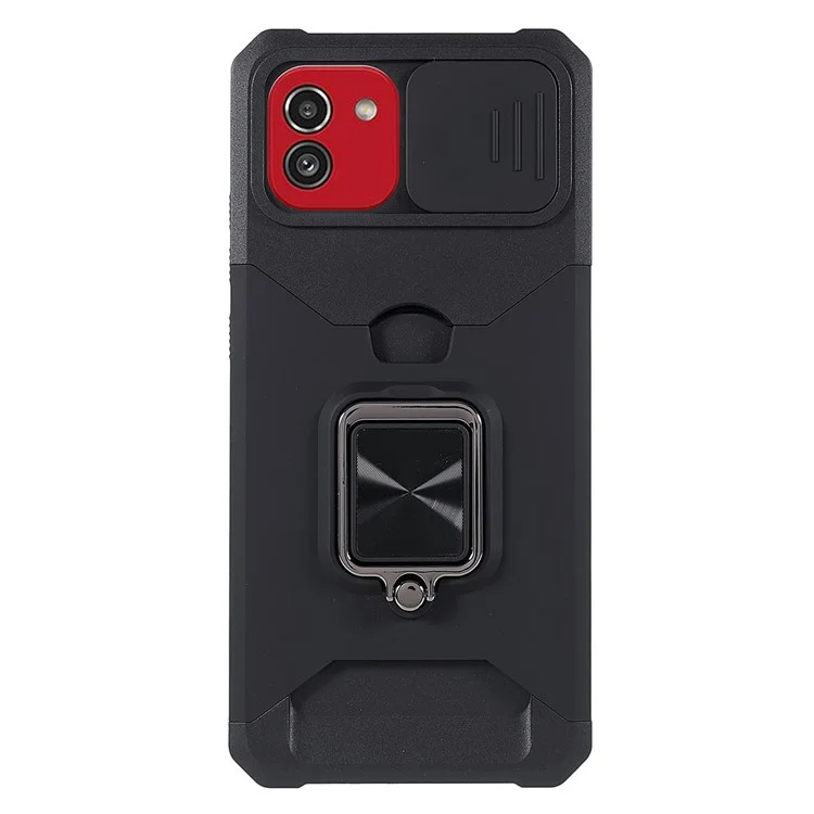 Per Samsung Galaxy A03 (164,2 x 75,9 x 9,1 mm) PC + TPU Slider Custodia Protettiva per Fotocamera Antiurto Slot per Schede + Design con Supporto in Metallo Custodia per Cellulare - Nero
