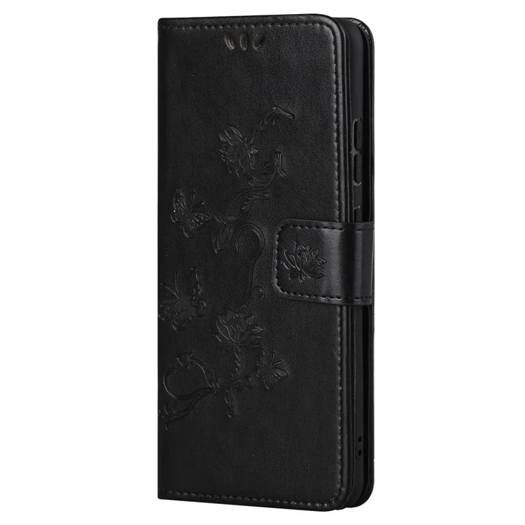 For Samsung Galaxy A23 5G (Global Version) Imprinting Butterfly Flower PU Leather Wallet Phone Case Stand Cover - Black