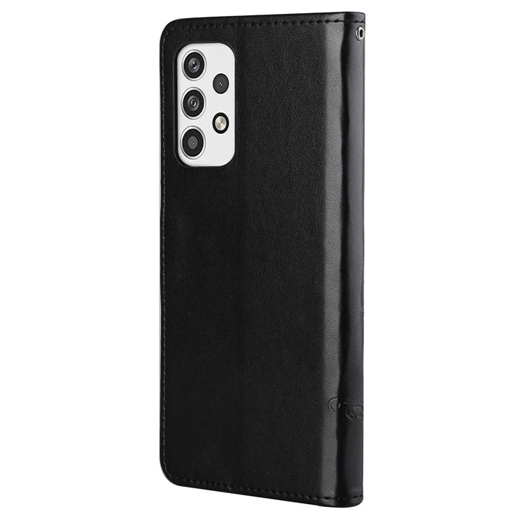 For Samsung Galaxy A23 5G (Global Version) Imprinting Butterfly Flower PU Leather Wallet Phone Case Stand Cover - Black