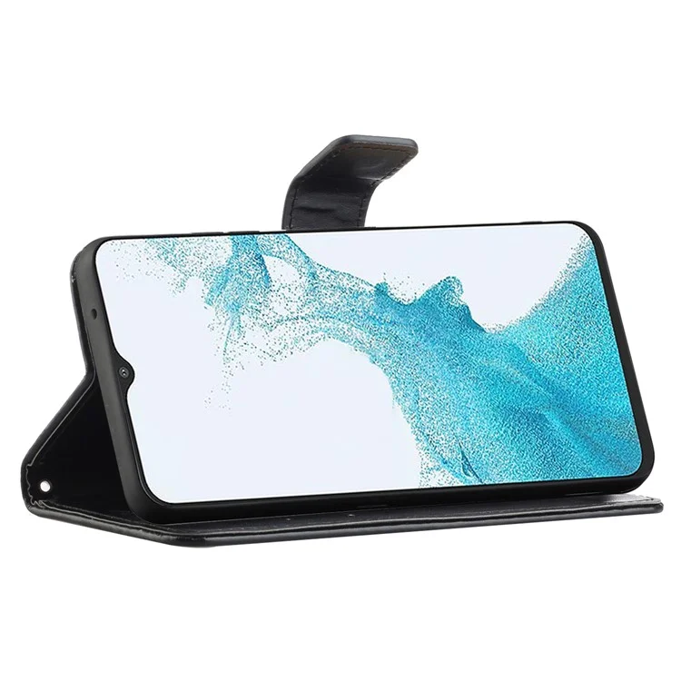 For Samsung Galaxy A23 5G (Global Version) Imprinting Butterfly Flower PU Leather Wallet Phone Case Stand Cover - Black
