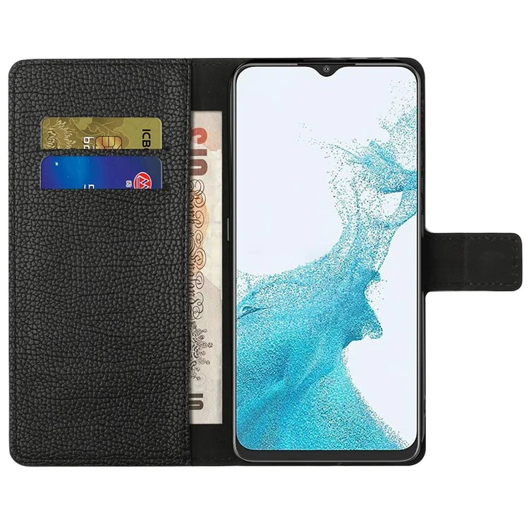 Para o Samsung Galaxy A23 5G Litchi Textura PU Caixa de Couro Caixa Magnética Colop Stand Tampa - Preto