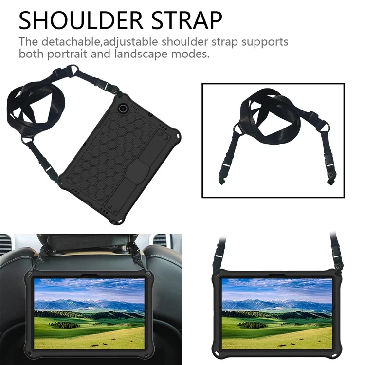 Для Samsung Galaxy Tab A8 10.5 (2021) / A8 10.5 (2022) Honeycomb Texture EVA Shockproof Adjustable Shoulder Strap Handle Kickstand Tablet Cover - Черный