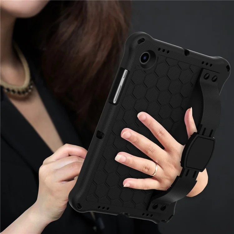 For Samsung Galaxy Tab A8 10.5 (2021) / A8 10.5 (2022) Honeycomb Texture EVA Shockproof Adjustable Shoulder Strap Handle Kickstand Tablet Cover - Black