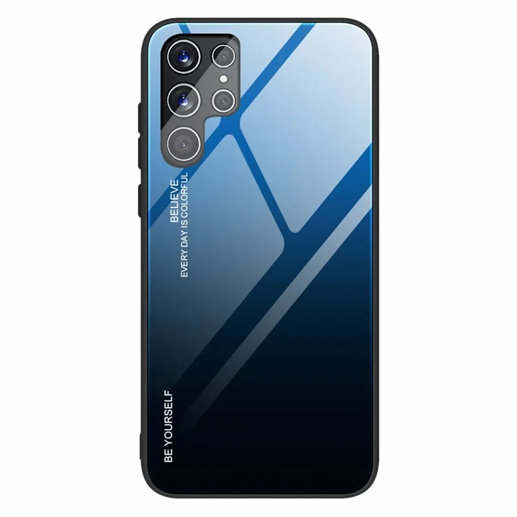 Pour Samsung Galaxy S22 Ultra 5G Gradient Color Tempered Glass Back + TPU Frame Mobile Phone Case - Bleu/Noir