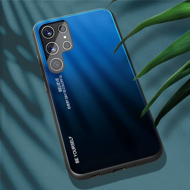 Pour Samsung Galaxy S22 Ultra 5G Gradient Color Tempered Glass Back + TPU Frame Mobile Phone Case - Bleu/Noir
