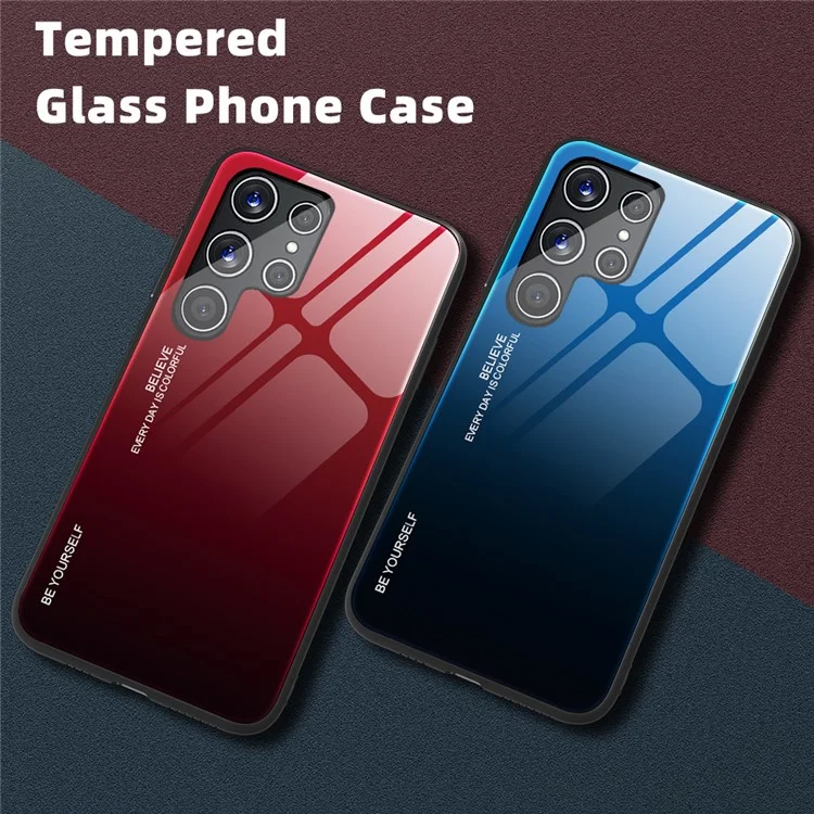 Pour Samsung Galaxy S22 Ultra 5G Gradient Color Tempered Glass Back + TPU Frame Mobile Phone Case - Bleu/Noir