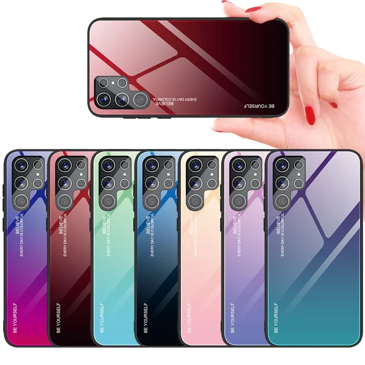 Pour Samsung Galaxy S22 Ultra 5G Gradient Color Tempered Glass Back + TPU Frame Mobile Phone Case - Bleu/Noir