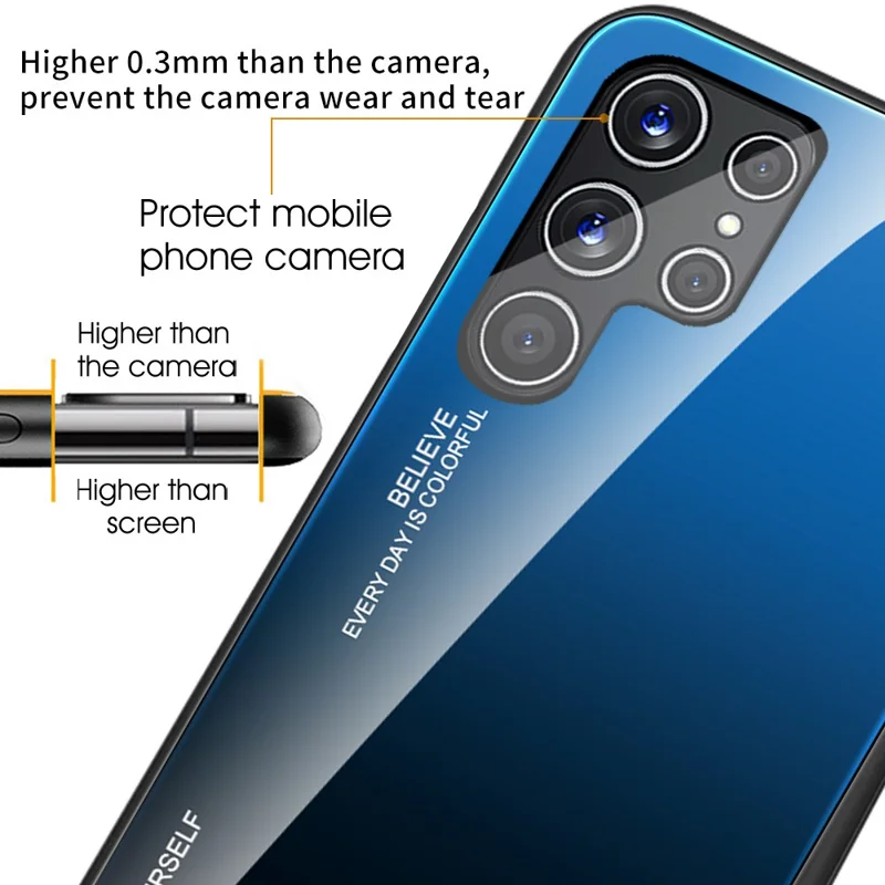 For Samsung Galaxy S22 Ultra 5G Gradient Color Tempered Glass Back + TPU Frame Mobile Phone Case - Purple/Blue