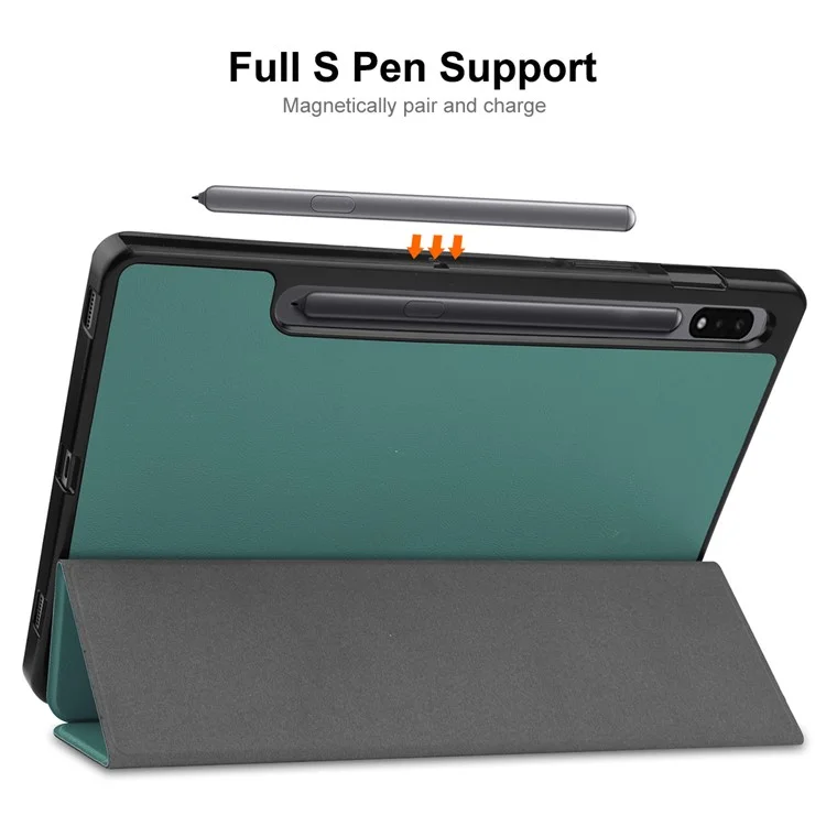 ENKAY Hack Prince Per Samsung Galaxy Tab S8 da 11 Pollici Wi-Fi SM-X700/5G SM-X706 Pen Slot Design Auto Wake/Sleep Tri-fold Stand Pull - Verde Nerastro