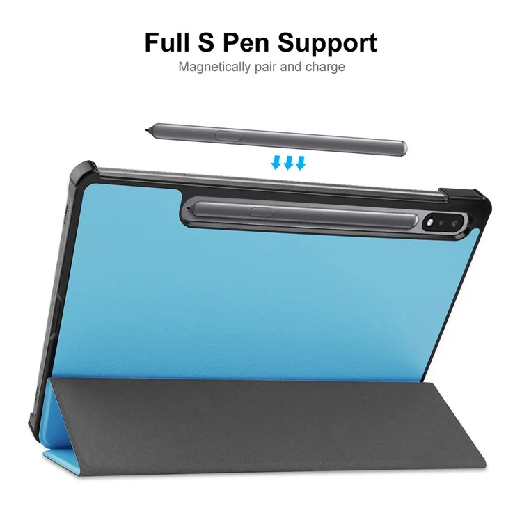 ENKAY HAT PRINCE for Samsung Galaxy Tab S8 11-inch Wi-Fi SM-X700/SM-X706 Scratch-resistant Auto Wake/Sleep Function Tri-fold Stand PU Leather + PC Tablet Case Cover - Baby Blue