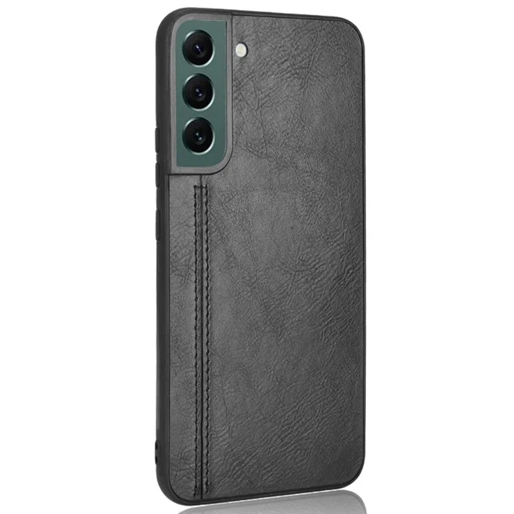 Für Samsung Galaxy S22+ 5G Stitching Phone Case PU Leder beschichtete harte PC + weiche TPU rutschfeste Schutzhülle - Schwarz