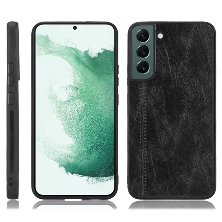 Für Samsung Galaxy S22+ 5G Stitching Phone Case PU Leder beschichtete harte PC + weiche TPU rutschfeste Schutzhülle - Schwarz