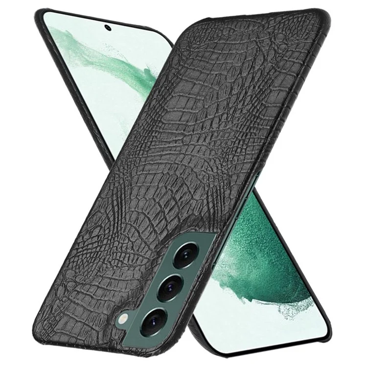 For Samsung Galaxy S22+ 5G Hard PC Phone Cover Crocodile Texture PU Leather Coating Case - Black