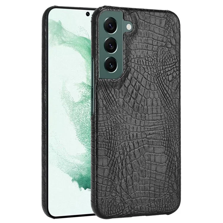 For Samsung Galaxy S22+ 5G Hard PC Phone Cover Crocodile Texture PU Leather Coating Case - Black