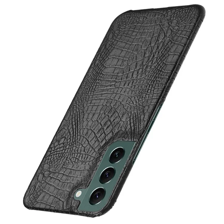 For Samsung Galaxy S22+ 5G Hard PC Phone Cover Crocodile Texture PU Leather Coating Case - Black