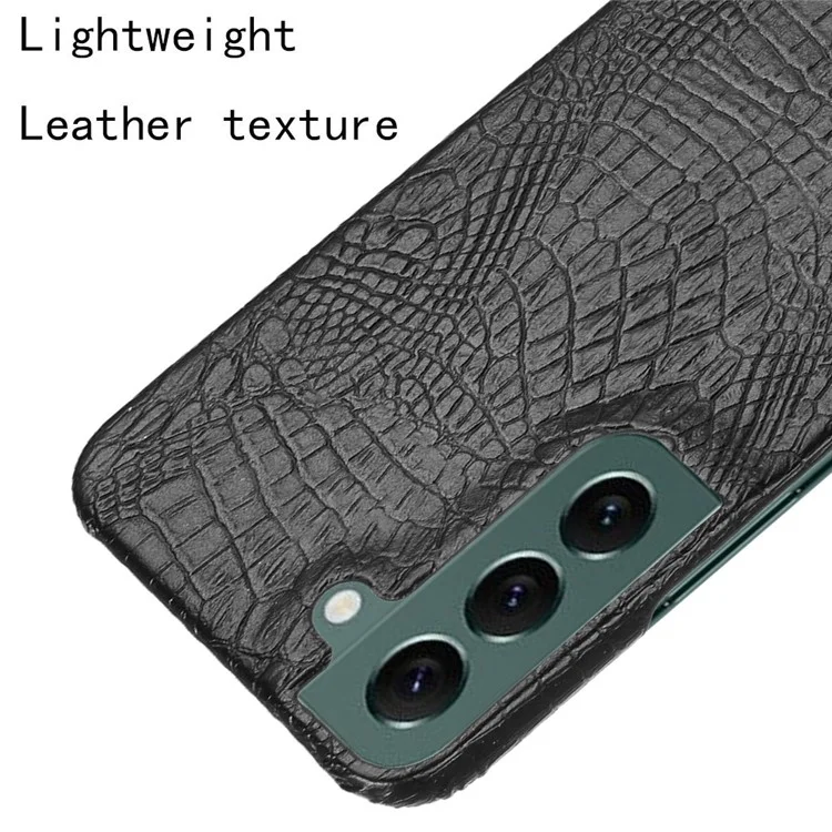 For Samsung Galaxy S22+ 5G Hard PC Phone Cover Crocodile Texture PU Leather Coating Case - Black