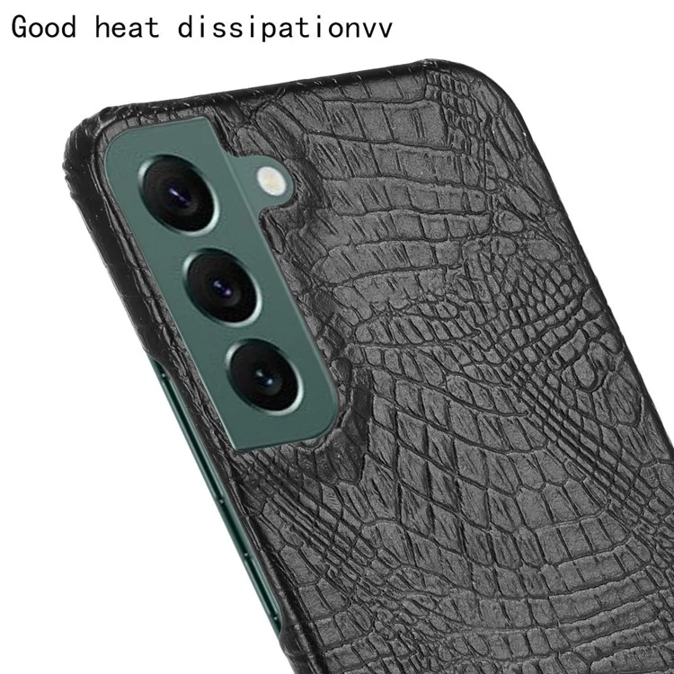 For Samsung Galaxy S22+ 5G Hard PC Phone Cover Crocodile Texture PU Leather Coating Case - Black
