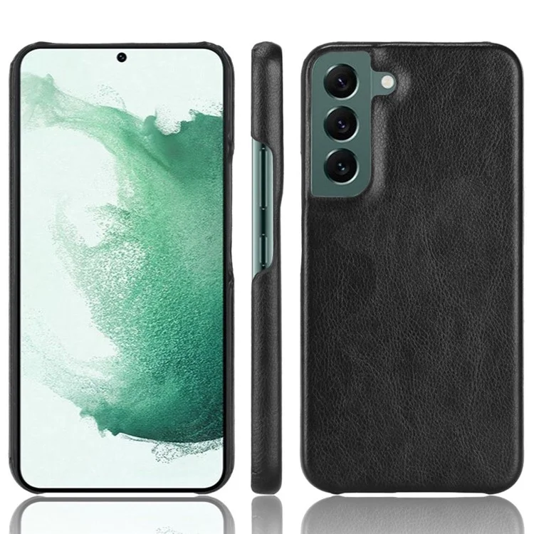 Pour Samsung Galaxy S22 5G Revêtement en cuir PU Texture de litchi Anti-chute Coque de téléphone PC dur - Noir