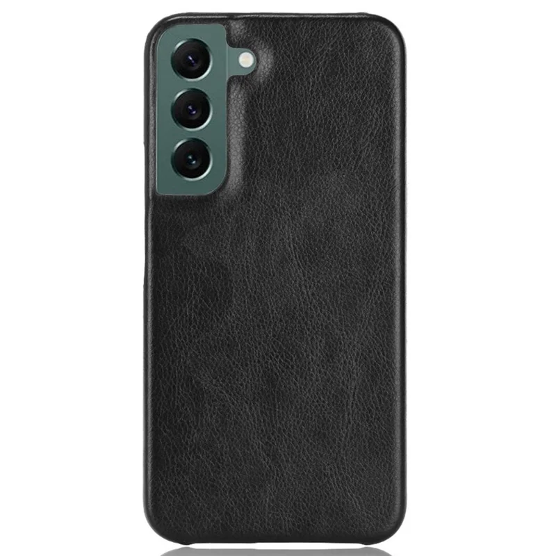 For Samsung Galaxy S22+ 5G Scratch-resistant Litchi Texture PU Leather Coated PC Phone Cover Case - Black