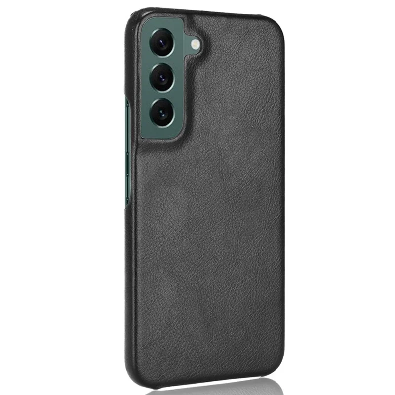 For Samsung Galaxy S22+ 5G Scratch-resistant Litchi Texture PU Leather Coated PC Phone Cover Case - Black