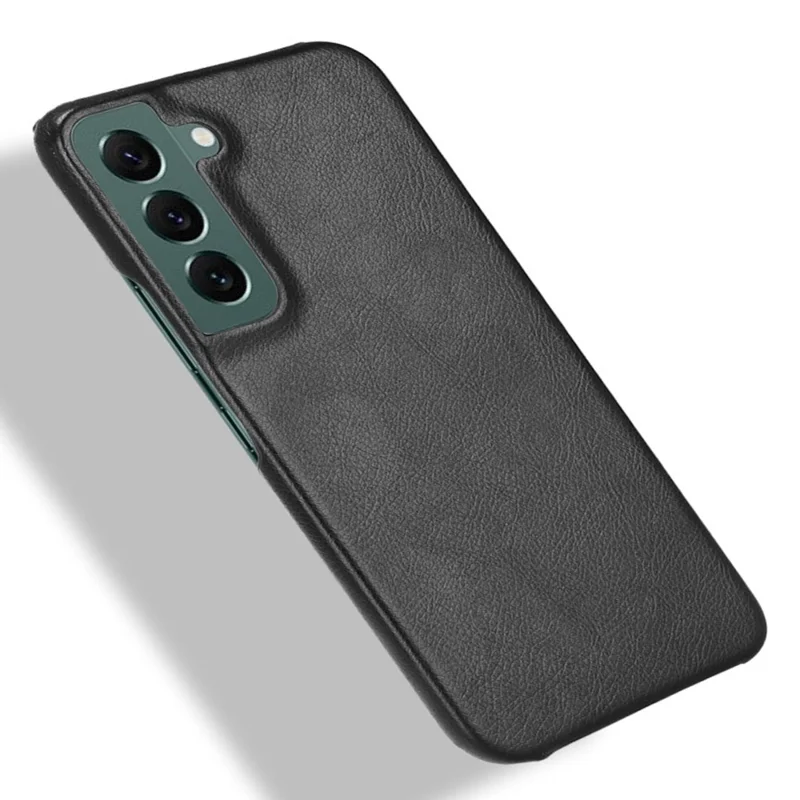 For Samsung Galaxy S22+ 5G Scratch-resistant Litchi Texture PU Leather Coated PC Phone Cover Case - Black