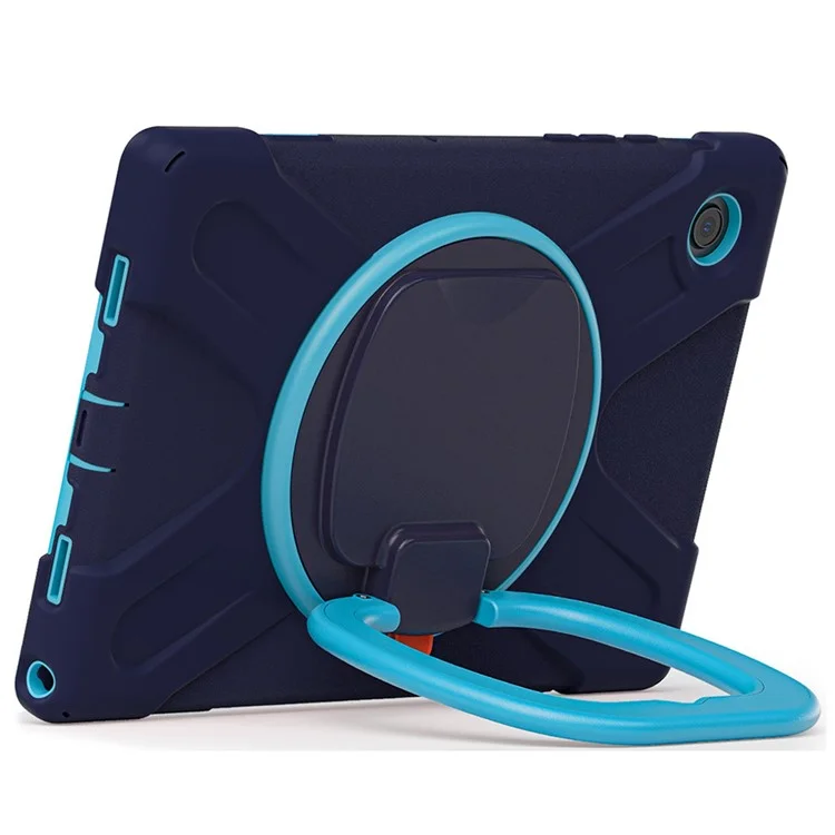 Per Samsung Galaxy Tab A8 10.5 (2021) / A8 10.5 (2022) Custodia con supporto rotante a 360 gradi Tablet PC + Custodia ibrida in silicone con tracolla - Blu navy / Blu