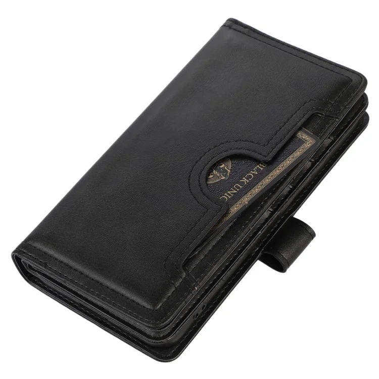 For Samsung Galaxy S22 5G Split Leather Stand Multiple Card Slots Case Wallet Phone Cover with Hand Strap - Black