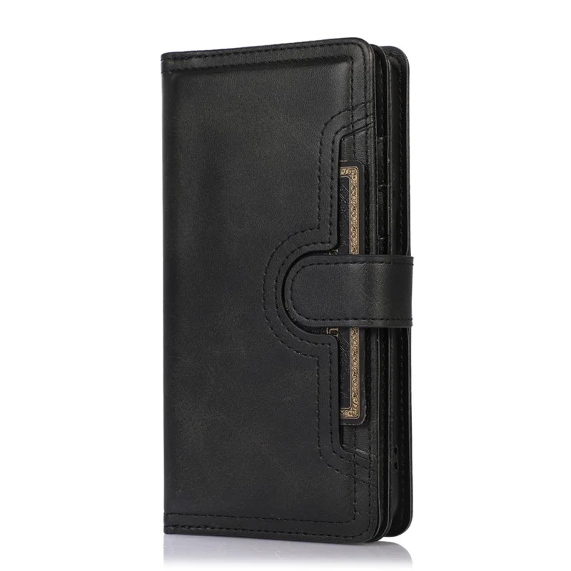 For Samsung Galaxy S22+ 5G Wrist Strap Magnetic Clasp Split Leather Phone Stand Case Protector with Multiple Card Slots - Black