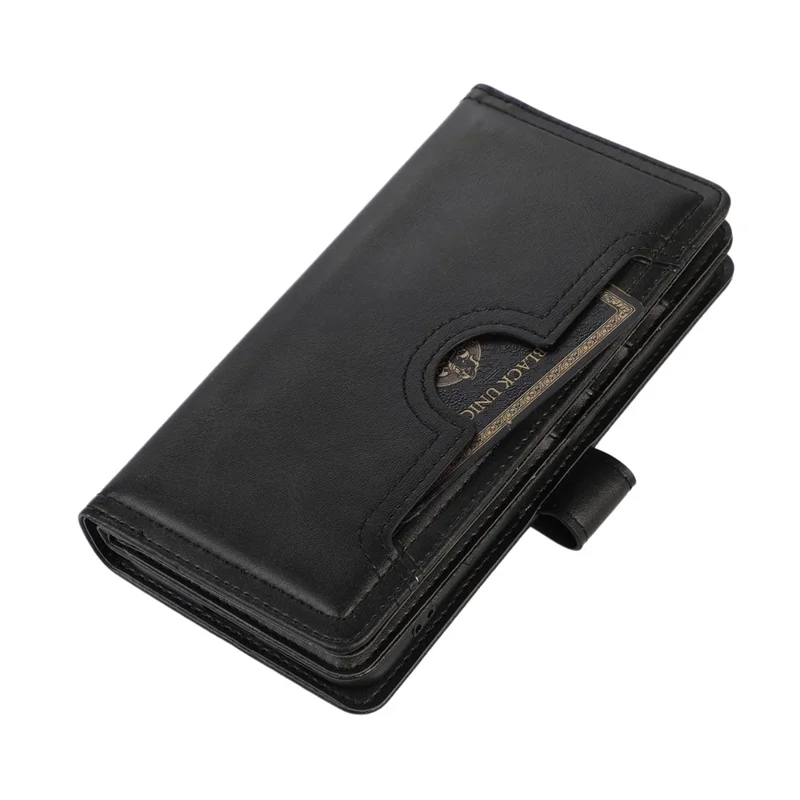 For Samsung Galaxy S22+ 5G Wrist Strap Magnetic Clasp Split Leather Phone Stand Case Protector with Multiple Card Slots - Black