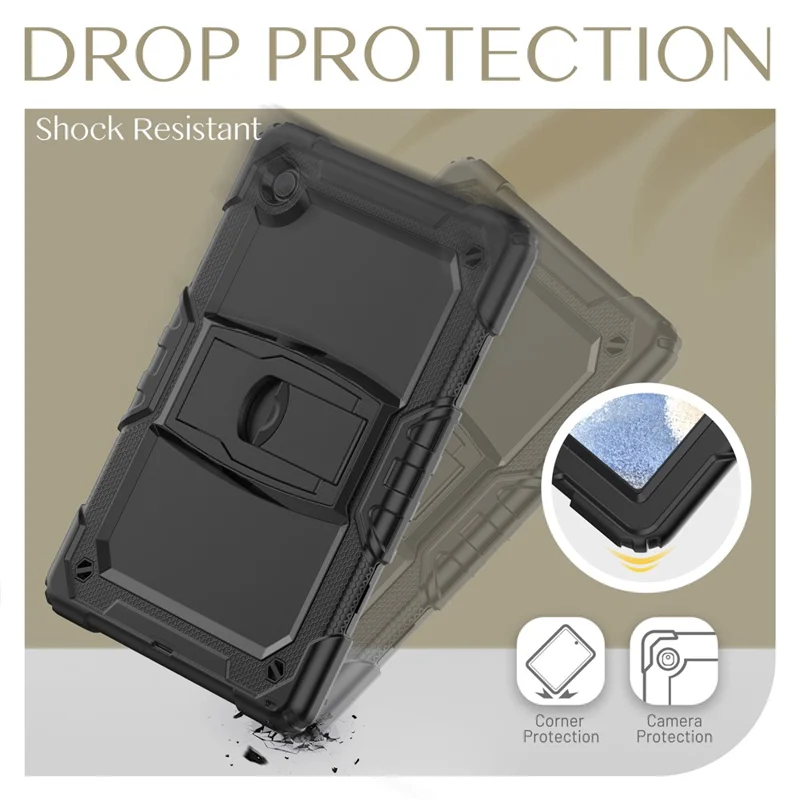 Coque de tablette épaisse en PC et silicone avec support pivotant et sangle d'épaule résistante aux chutes pour Samsung Galaxy Tab A8 10,5 (2021) / A8 10,5 (2022) X200 / X205 - Noir