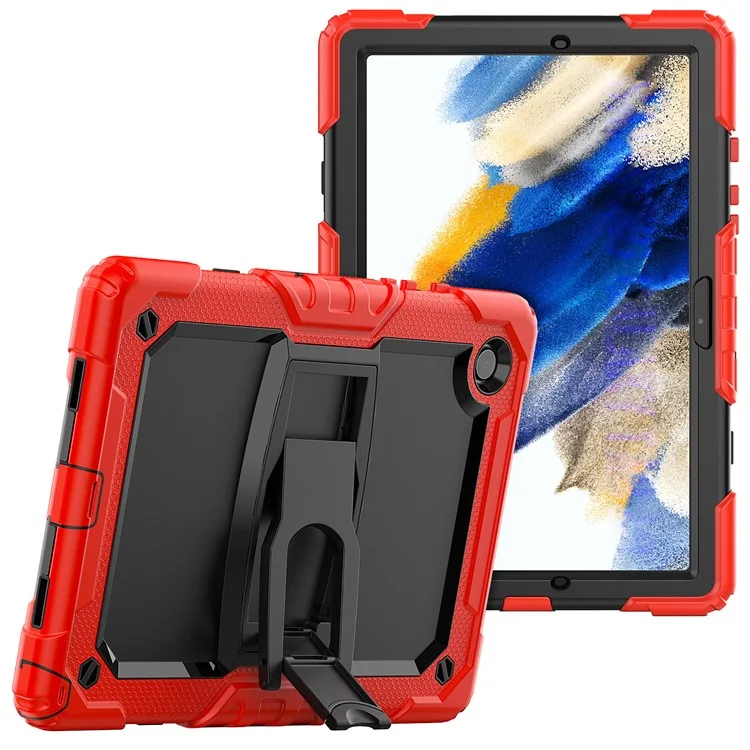 For Samsung Galaxy Tab A8 10.5 (2021) / A8 10.5 (2022) X200 / X205 Kickstand Design Thickened PC + Silicone Drop-resistant Tablet Case Shell with Shoulder Strap - Red