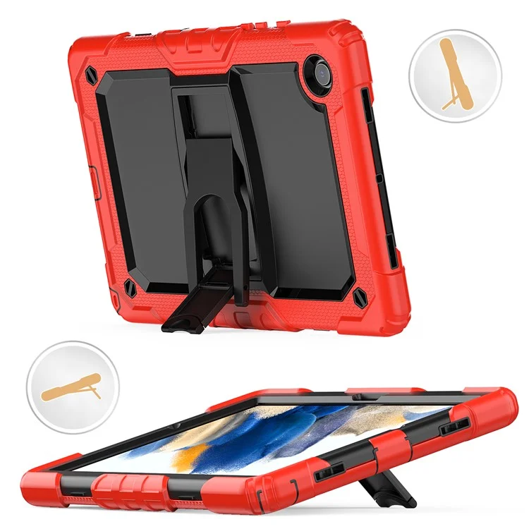 For Samsung Galaxy Tab A8 10.5 (2021) / A8 10.5 (2022) X200 / X205 Kickstand Design Thickened PC + Silicone Drop-resistant Tablet Case Shell with Shoulder Strap - Red