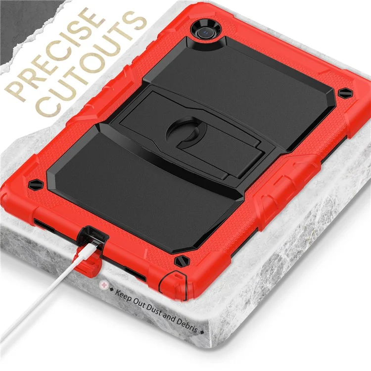 For Samsung Galaxy Tab A8 10.5 (2021) / A8 10.5 (2022) X200 / X205 Kickstand Design Thickened PC + Silicone Drop-resistant Tablet Case Shell with Shoulder Strap - Red
