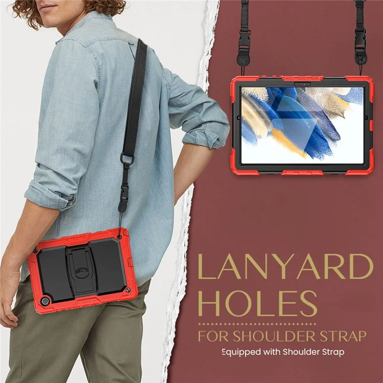 For Samsung Galaxy Tab A8 10.5 (2021) / A8 10.5 (2022) X200 / X205 Kickstand Design Thickened PC + Silicone Drop-resistant Tablet Case Shell with Shoulder Strap - Red