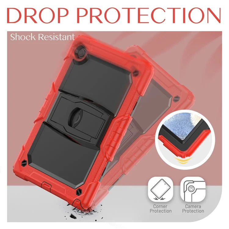 For Samsung Galaxy Tab A8 10.5 (2021) / A8 10.5 (2022) X200 / X205 Kickstand Design Thickened PC + Silicone Drop-resistant Tablet Case Shell with Shoulder Strap - Red