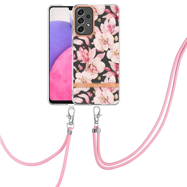 YB IMD Series Lanyard TPU Phone Case per Samsung Galaxy A33 5G, Cover Protettiva per Telefono Antigraffio Elettroplaccato IML - HC005 Pink Gardenia
