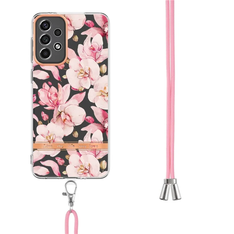 YB IMD Series Lanyard TPU Phone Case per Samsung Galaxy A33 5G, Cover Protettiva per Telefono Antigraffio Elettroplaccato IML - HC005 Pink Gardenia