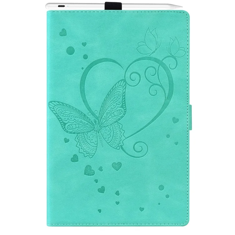 Para Samsung Galaxy Tab S9 FE / S9 / S8 / S7 PU Cuero Estampado de Mariposa Funda de Tableta con Tapa Ranuras para Tarjetas Soporte con Portaplumas - Cian