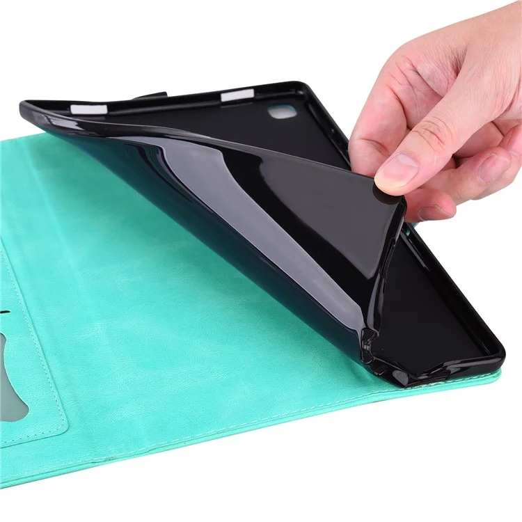 Para Samsung Galaxy Tab S9 FE / S9 / S8 / S7 PU Cuero Estampado de Mariposa Funda de Tableta con Tapa Ranuras para Tarjetas Soporte con Portaplumas - Cian