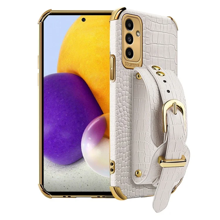 For Samsung Galaxy A13 5G / A04s 4G (164.7 x 76.7 x 9.1 mm) Smartphone Case Shell Crocodile Texture 6D Electroplating Precise Cutout PU Leather + TPU Phone Case - White