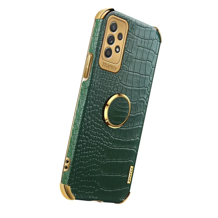 Для Samsung Galaxy A53 5G 6D Electroplated Finger Ring Kickstand Case Crocodile Texture Anti-drop Stylish Leather Coated TPU Phone Case - Green