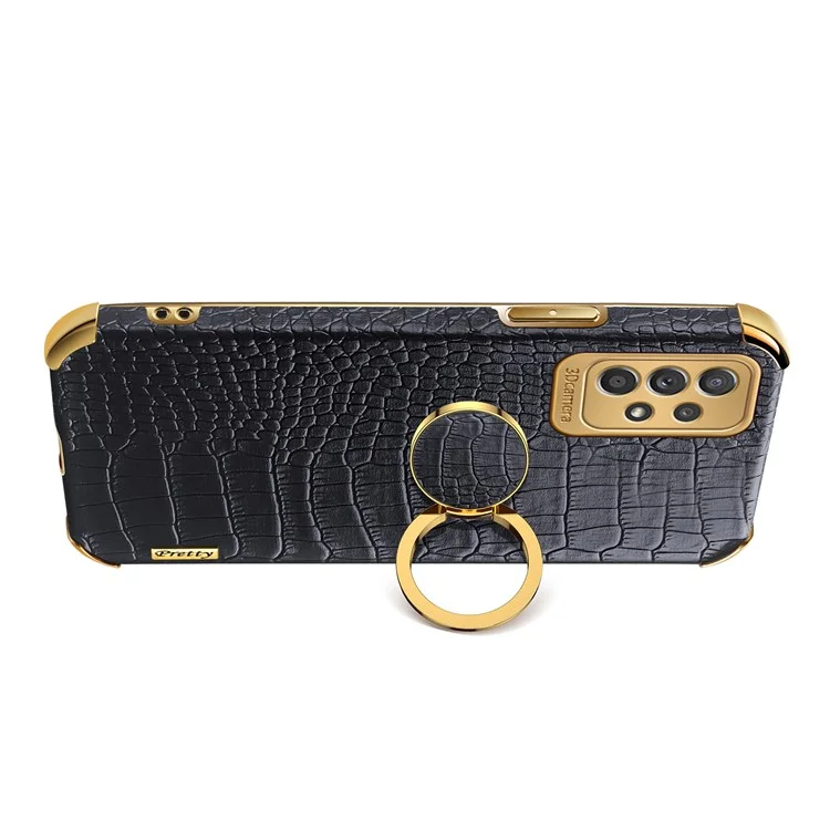 Для Samsung Galaxy A53 5G 6D Electroplated Finger Ring Kickstand Case Crocodile Texture Anti-drop Stylish Leather Coated TPU Phone Case - Green