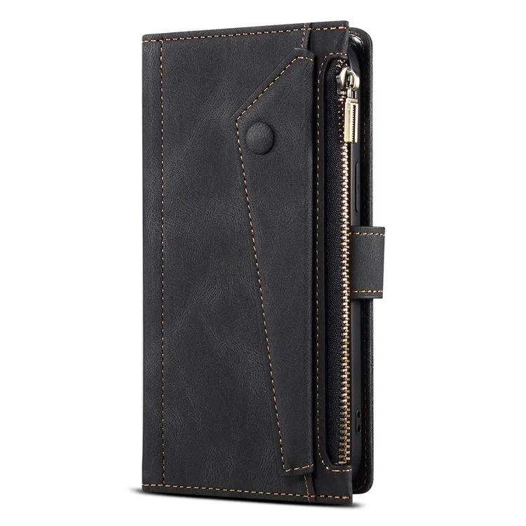 ESEBLE For Samsung Galaxy S21 FE 5G Phone Cover Zipper Pocket Adjustable Stand Wallet Multi-functional Cell Phone Case - Black