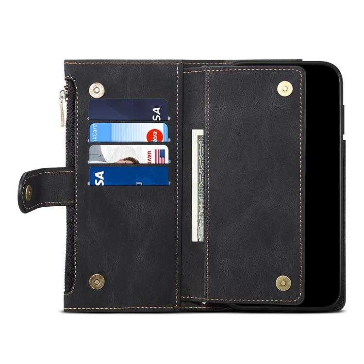 ESEBLE For Samsung Galaxy S21 FE 5G Phone Cover Zipper Pocket Adjustable Stand Wallet Multi-functional Cell Phone Case - Black
