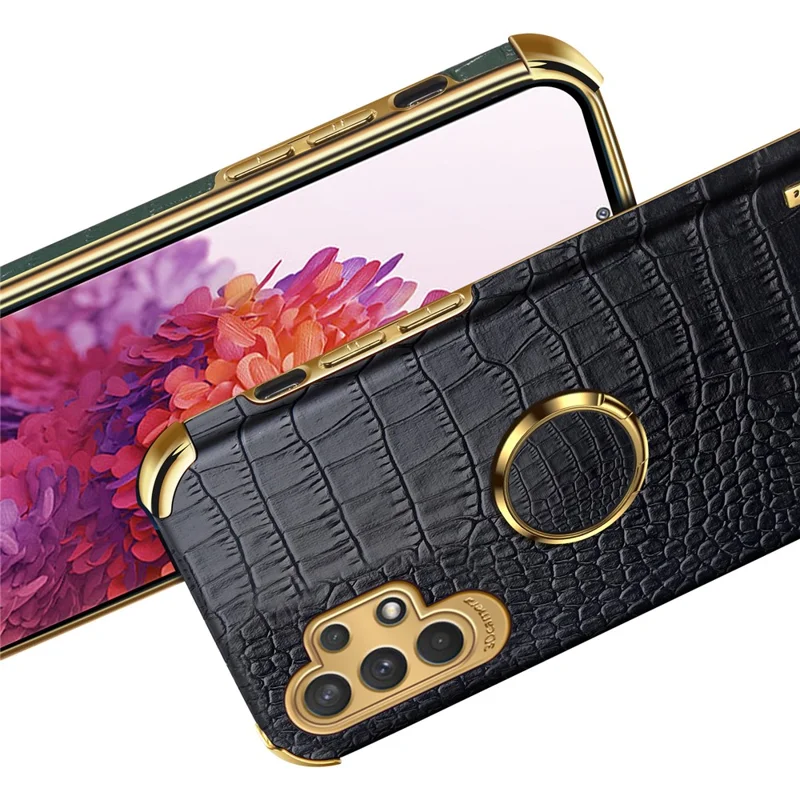 For Samsung Galaxy A32 5G/M32 5G Crocodile Texture PU Leather Coated TPU Case 6D Electroplated Kickstand Cover - White